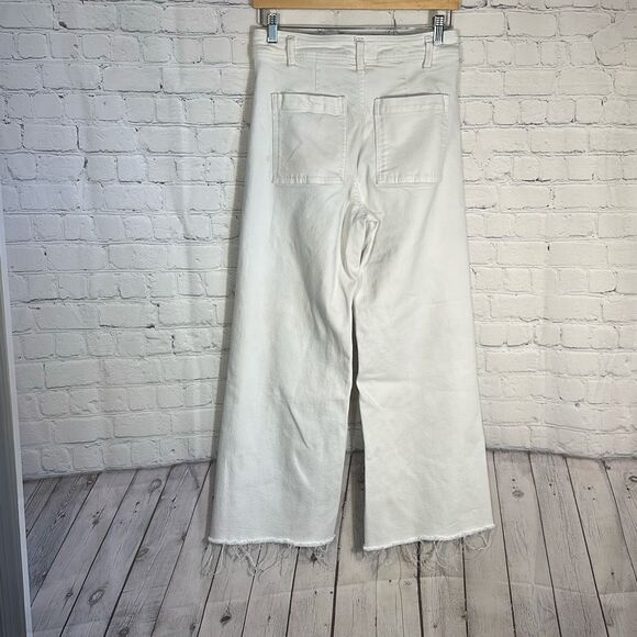 Zara Jeans Womens 8 White High Rise Waist Flared Raw Hem Wide Leg Pants - Picture 6 of 8